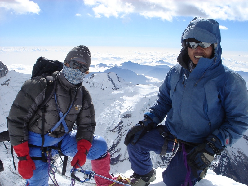 Climbers on the summit of Island Peak 